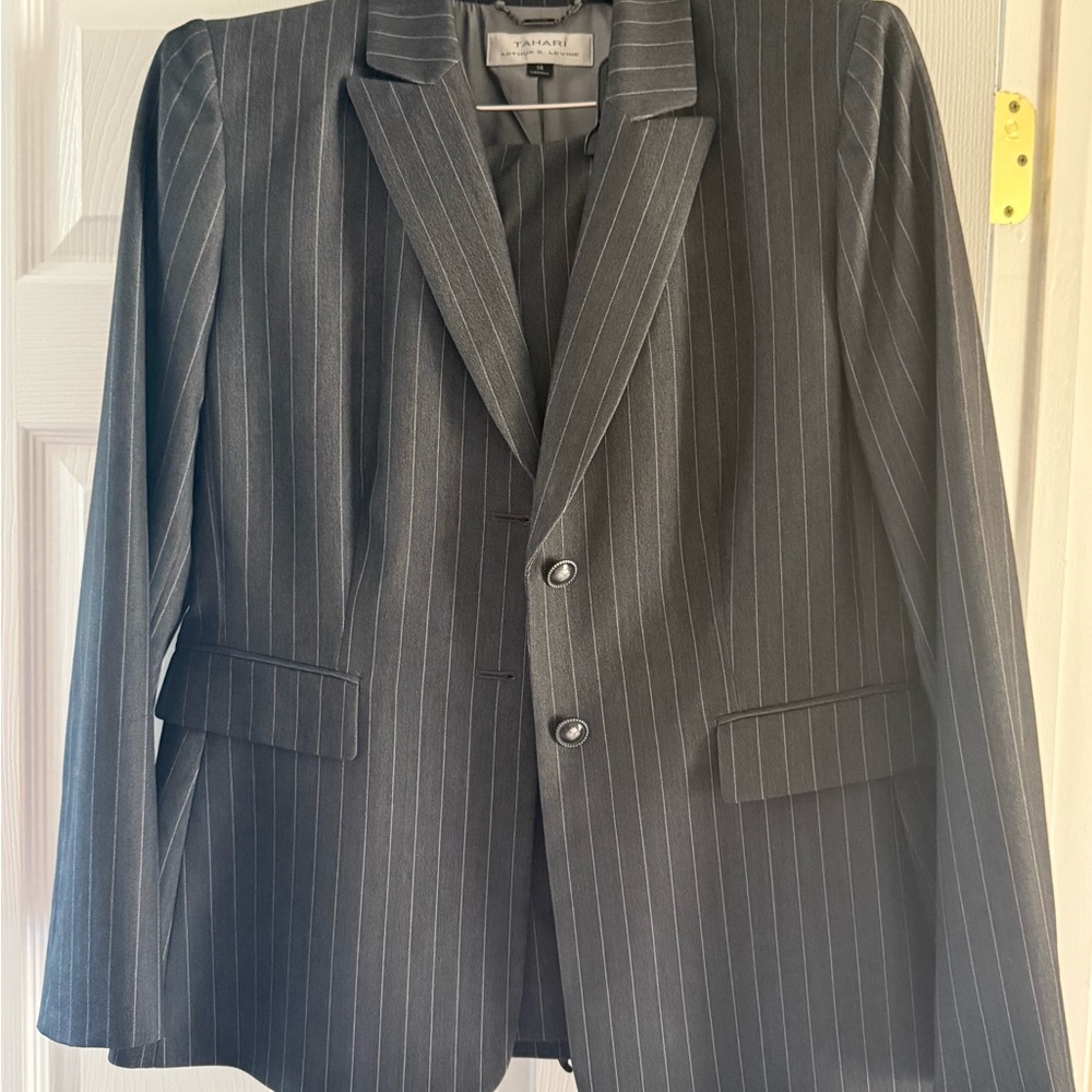 Gray Pinstripe Women Pantsuit by Tahari